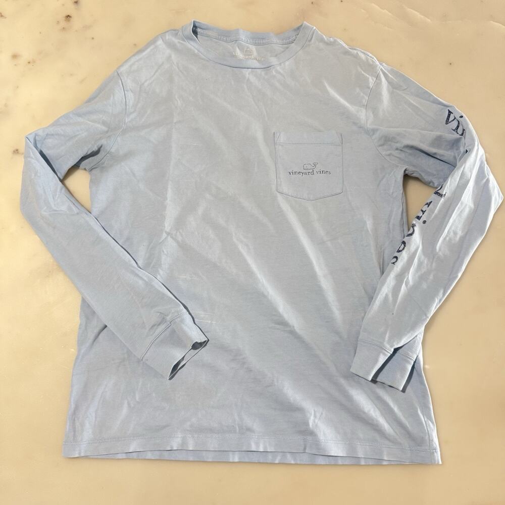 Vineyard Vines Men’s S 100% Cotton Light Blue Long Sleeve Whale Graphic Tee